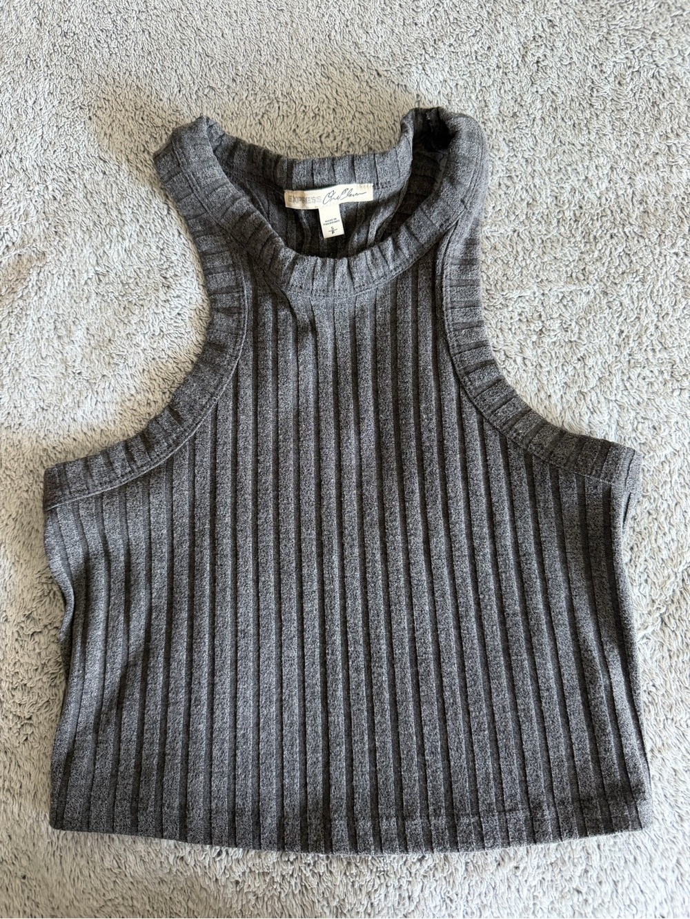 Express Ribbed High Neck Cropped Tank Top in Charcoal